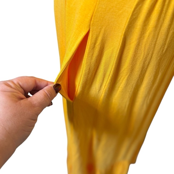 J Jason Wu Solid Knit Ruffle Midi Dress Golden Yellow XS Stretch Autumn Tiered - Picture 6 of 12